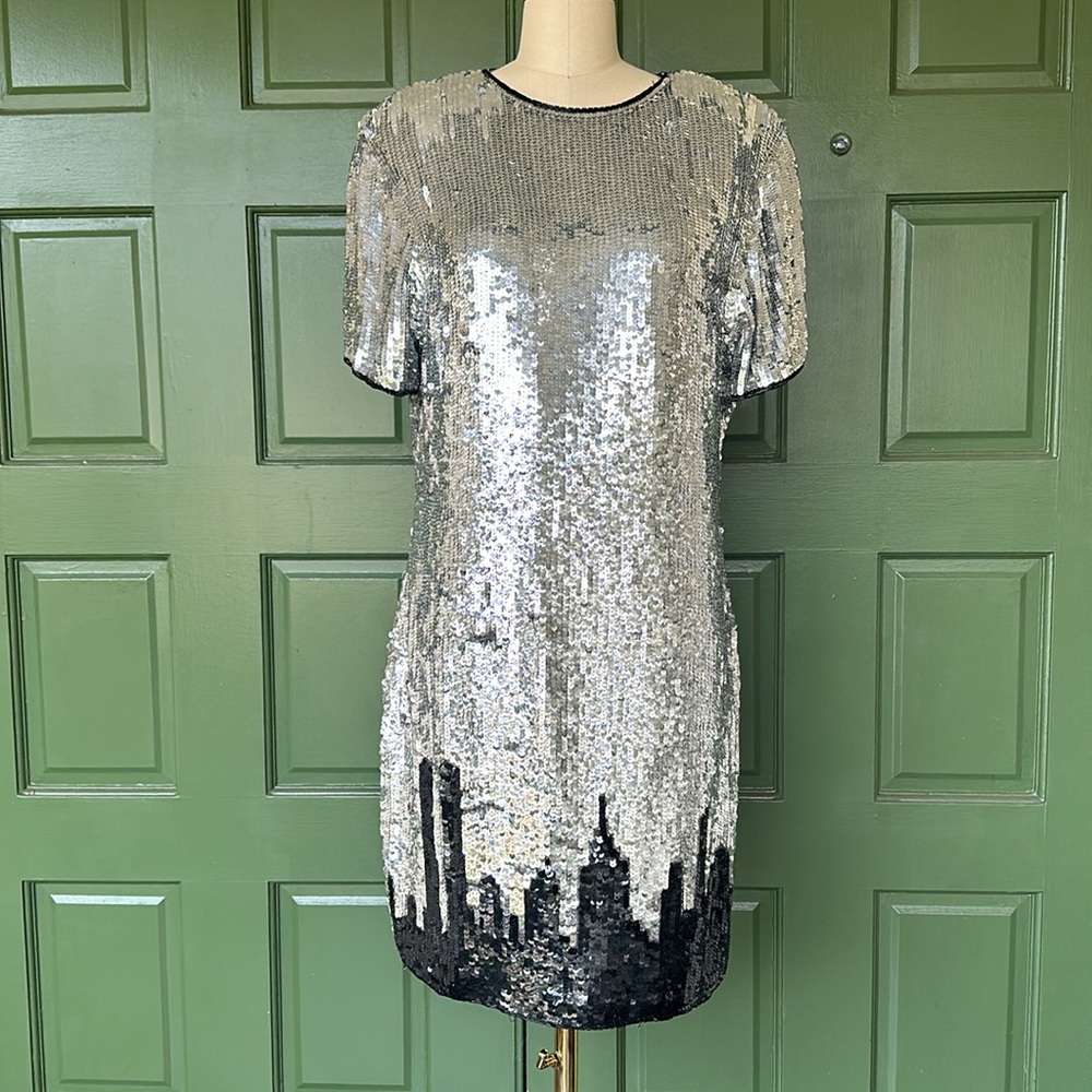 Modi - Vintage NYC Nostalgia Sequin Skyline Midi Evening Cocktail Gown